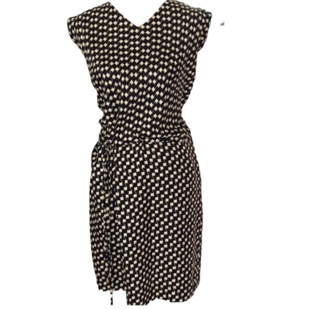 Diane Von Furstenberg Black White Silk Dress Size 10